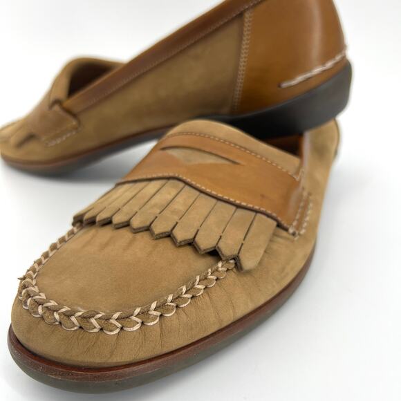 Bally Italy Mens Suede Leather Kilted Penny Loafers in Khaki Tan Size 11 - Picture 10 of 10